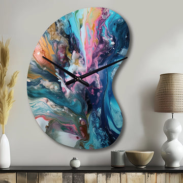 Teal Pink Aqua Symphony - Asymmetric Metal Wall Clock